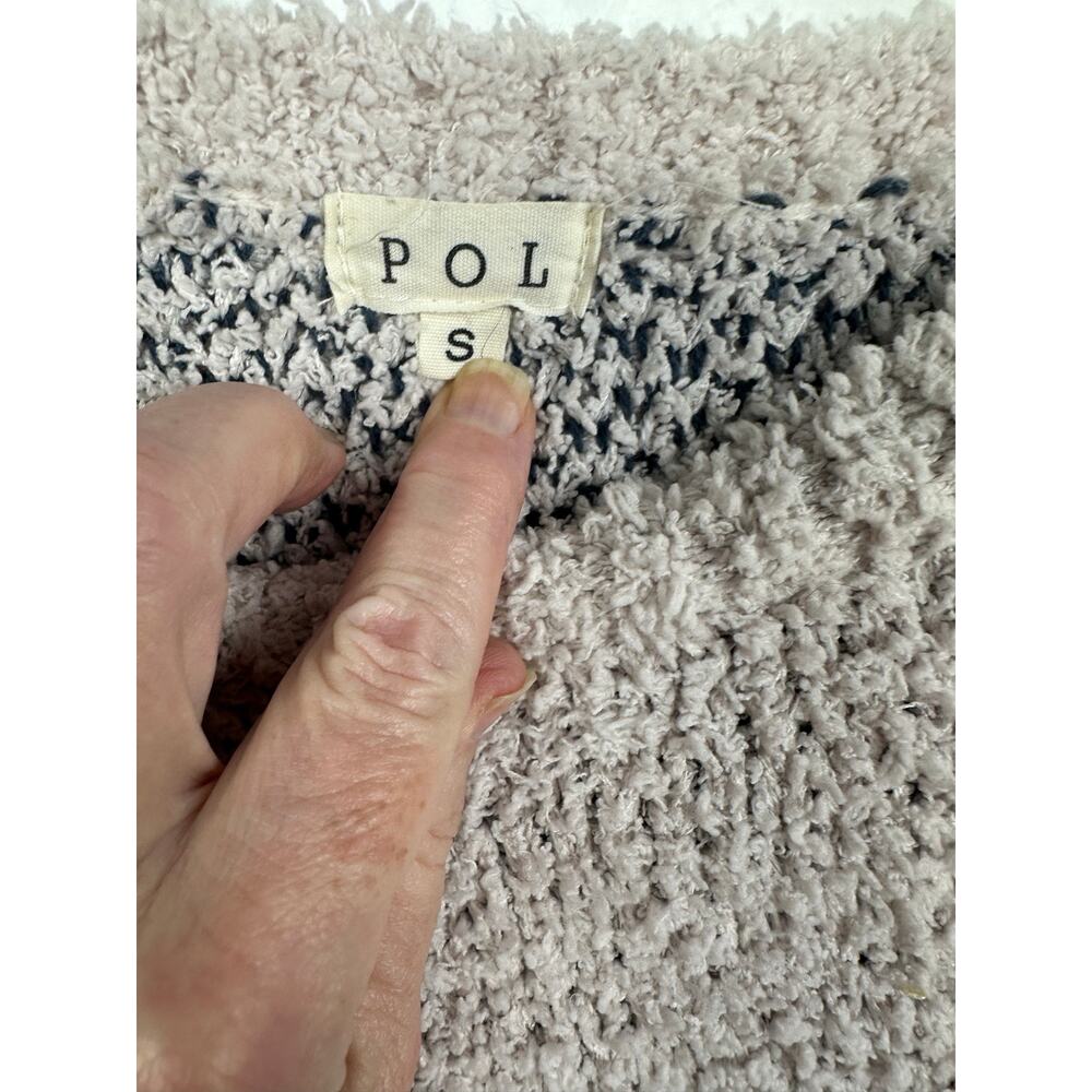 POL Cozy Popcorn Knit Star Sweater Fuzzy Plush Crewneck Pink Navy Size small - Picture 4 of 7